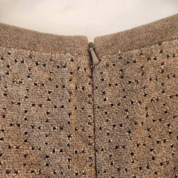 Kay Unger New York Brown Wool Laser Cut Floral Trim Fitted Sheath Pencil Dress 8 - Picture 6 of 9